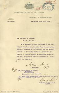 Deportation by Ministerial Order, July 1916. NAA: J2773, 774/1916