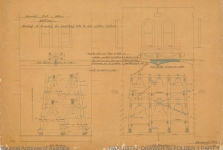 Construction drawing showing bell support structure