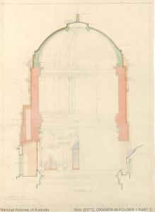 Sectional construction drawing of dome with colour.