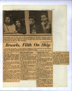 Newspaper article titled 'Brawls, filth on ship.'