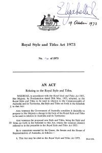 Royal Styles and Titles Act 1973 signed by Queen Elizabeth II. 