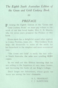 The Eighth South Australian Edition of the Green and Gold Cookery Book: Preface.