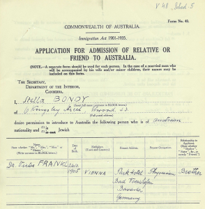 Application for admission of relative or friend to Australia.