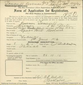 Form of application for registration for alien resident in the Commonwealth.