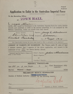 Application to enlist in the Australian Imperial Force.