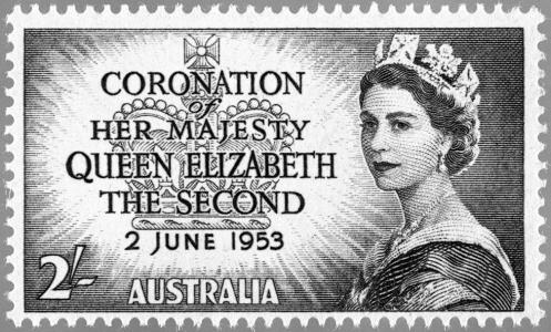 Australian stamp commemorating the coronation 2 June 1953.