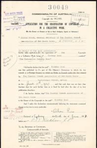 Application for copyright registration of the Coronation Cookery Book by Lilian Price.